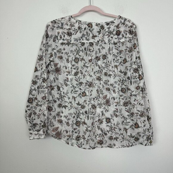 J. Jill Long Sleeve Semi Sheer Floral Button Down Gauze Material White Small - Picture 6 of 6